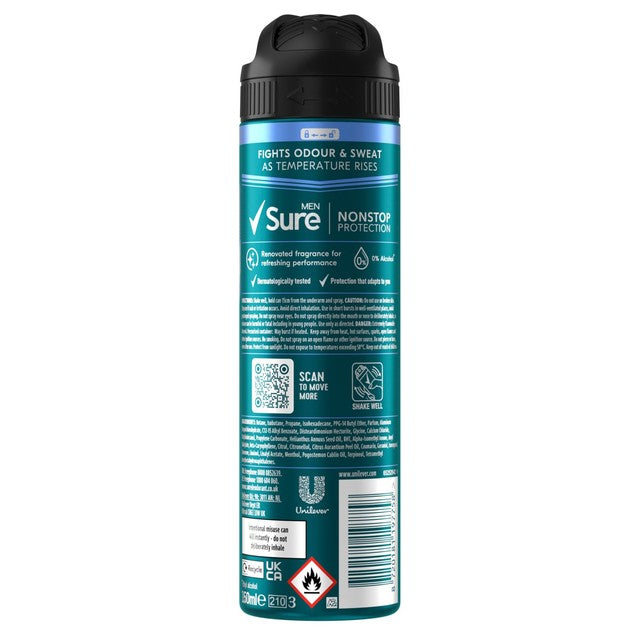 Sure men's anti-perspirant deodorant spray Invisible Ice 150ml (British brand)
