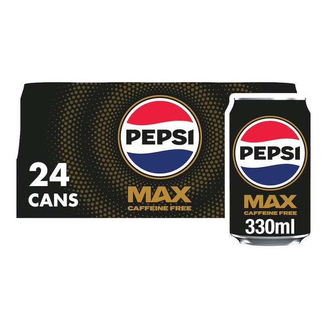 Pepsi Max No Caffeine cola 24 x 330ml pack, imported from the UK