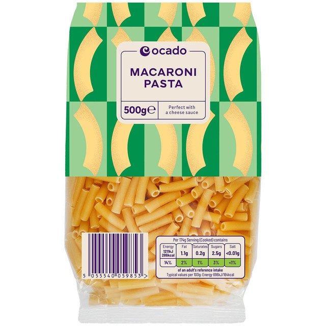 Ocado macaroni pasta 500g bag, imported from the UK