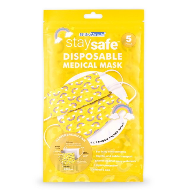 Stay Safe Kids Disposable Face Masks 5 Pack (British brand)