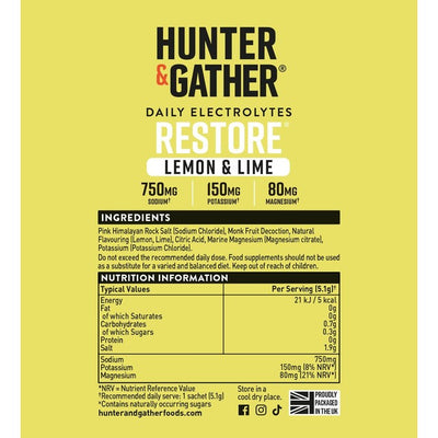 Hunter & Gather Restore Sitron & Lime Elektrolyttpulver 7 x 3,9g porsjonsposer