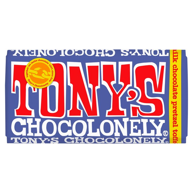 Tony's Chocolonely dark milk chocolate pretzel toffee bar 180g (British brand)