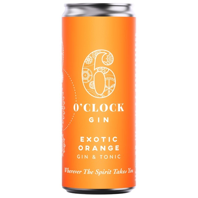 6 O'clock Gin exotic orange gin and tonic 250ml, imported from the UK