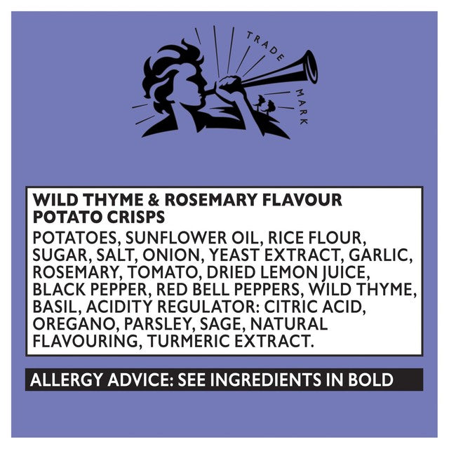 Pipers Wild Thyme & Rosemary crisps 150g, imported from the UK