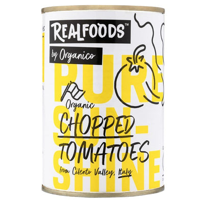 Realfoods økologiske hakkede tomater hermetiske tomater 400g