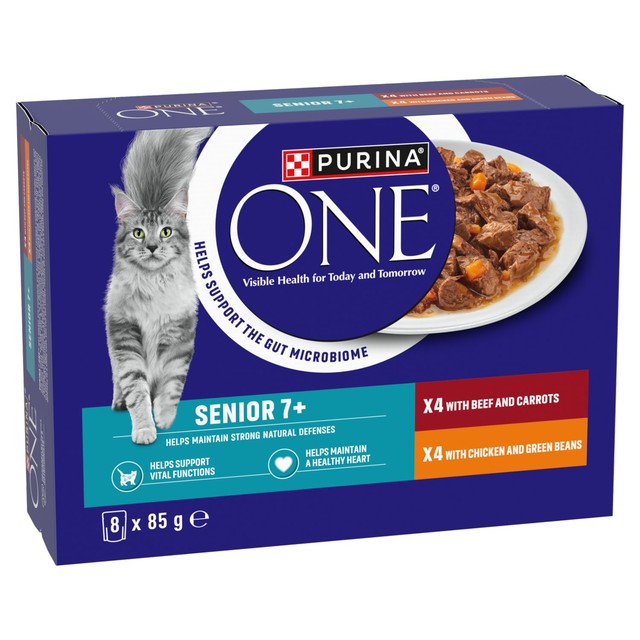 Purina One Senior cat food 8x85g, imported from the UK