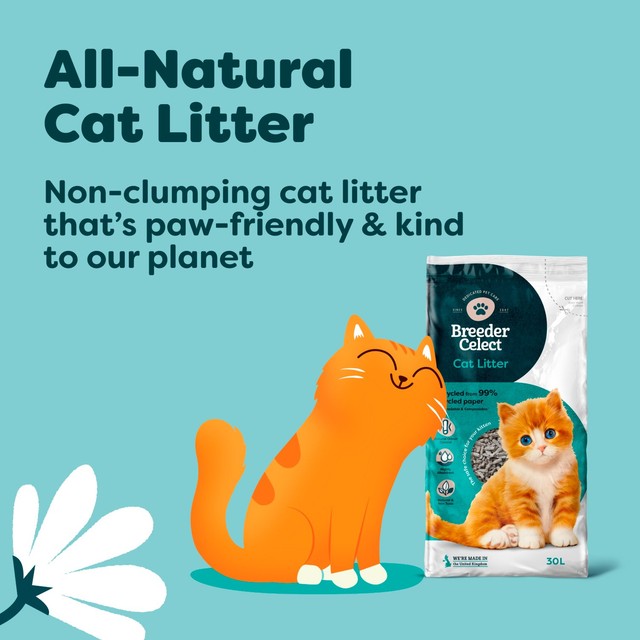 Breeder Celect paper non-clumping cat litter 30 litres - British product