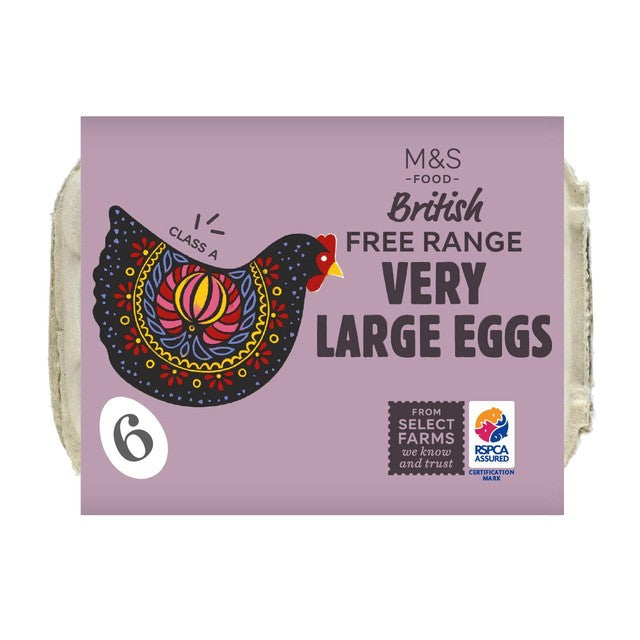 M&S free range very large eggs 6 pack, imported from the UK