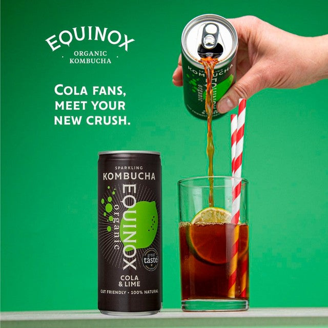 Equinox organic cola and lime kombucha can (British brand)