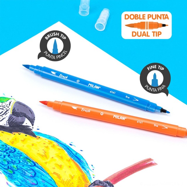 Milan 12 dual tip fibrepens set, imported from the UK