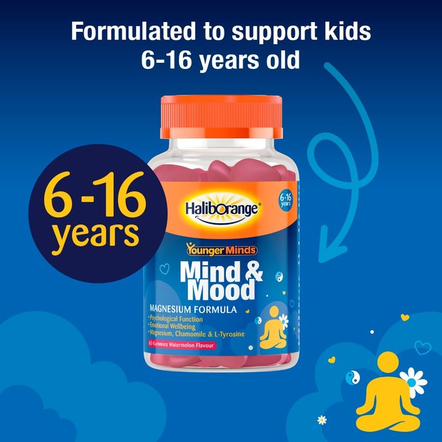 Haliborange Younger Minds Mind & Mood watermelon flavoured gummies 60 pack, UK version