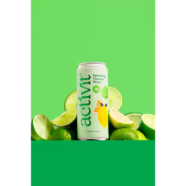 Activit sparkling vitamin water Lemon and Lime can, UK version