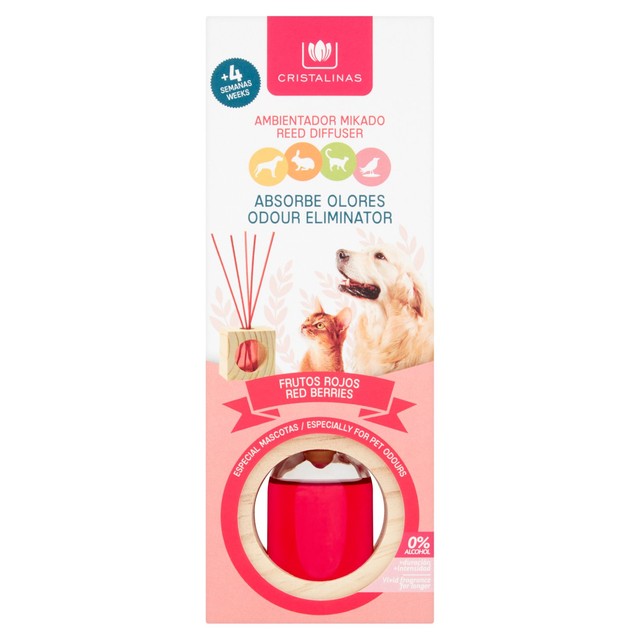 Cristalinas pet odour eliminator reed diffuser Red Berries 30ml - British product