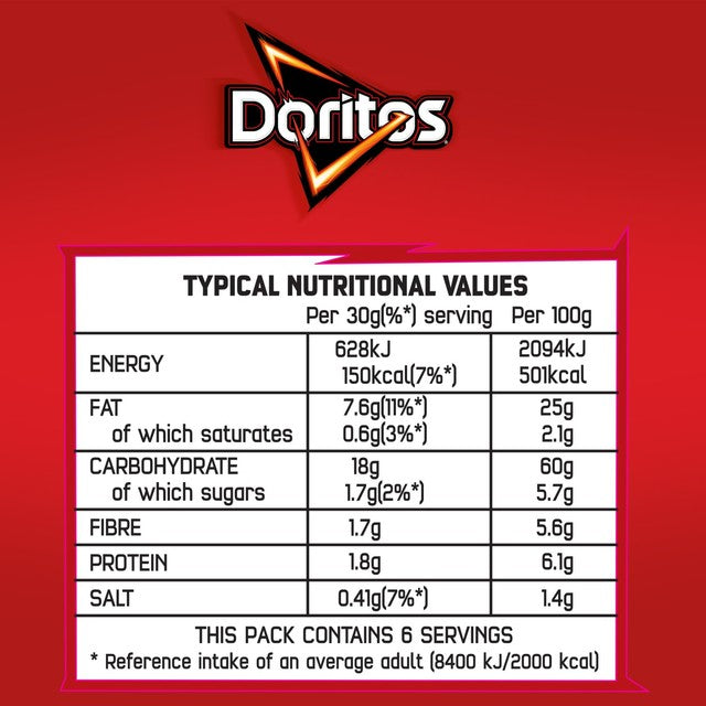 Doritos Chilli Heatwave tortilla chips 180g - British product