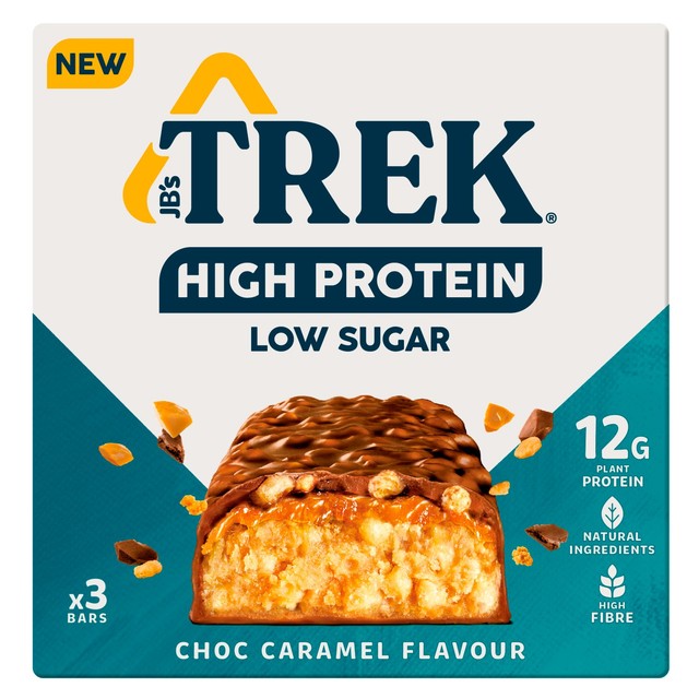 Trek high protein caramel chocolate bars 3 x 44g (British brand)