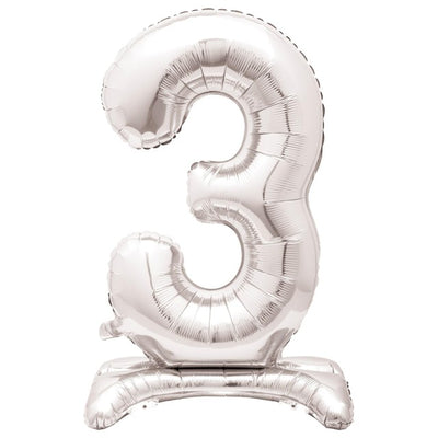 Unique Party riesiger silberner Folienballon in Zahlenform 3 stehend 76cm