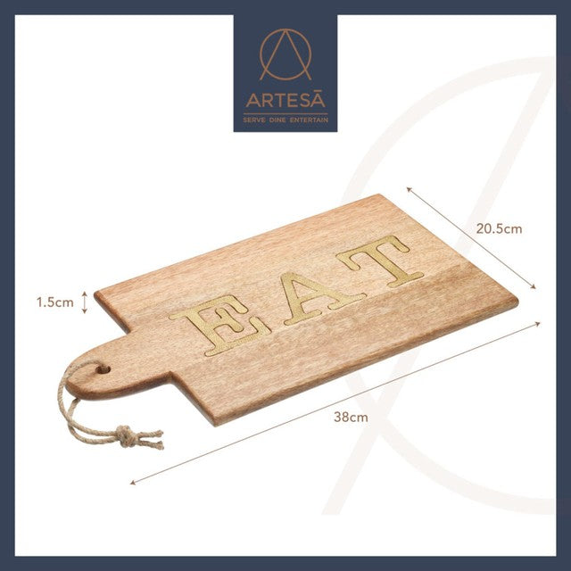 Artesa mango wood serving board with EAT lettering 38x20cm - British product
