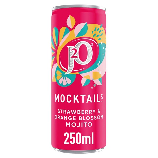 J2O Strawberry & Orange Blossom Mojito Mocktail soft drink 250ml, UK version