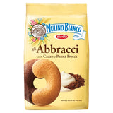 Barilla Mulino Bianco Abbracci biscuits with cocoa and cream 350g, imported from the UK