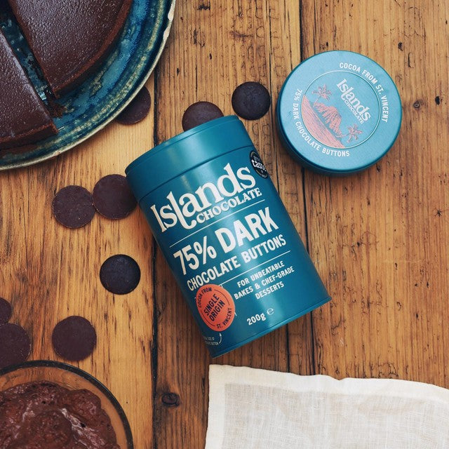Islands 75% dark chocolate buttons 200g, UK version