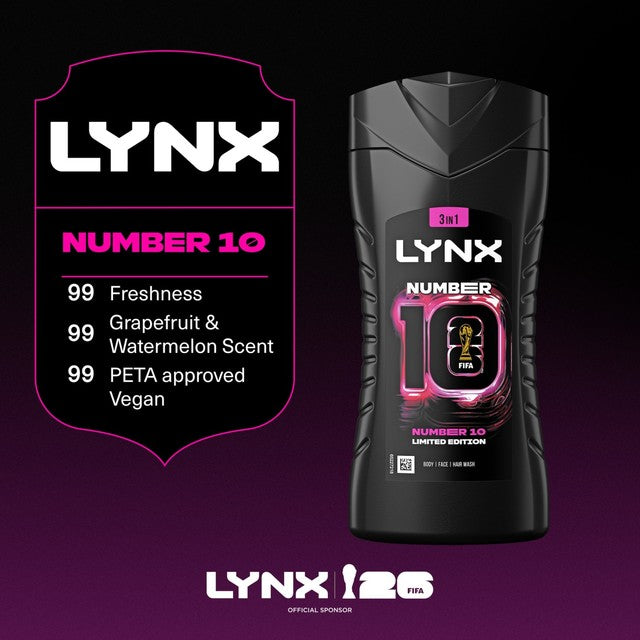 Lynx Number 10 shower gel limited edition FIFA packaging, imported from the UK