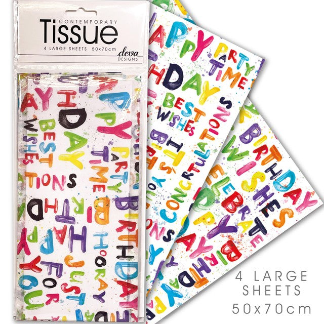 Deva Designs happy birthday tissue paper 4 sheets, UK version