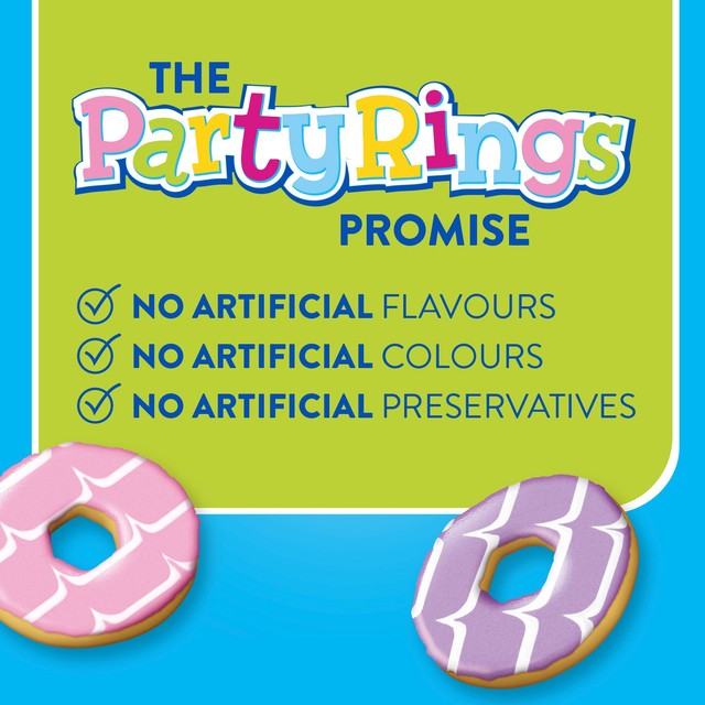 Fox's Party Rings iced biscuits 125g, imported from the UK