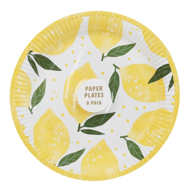 Talking Tables lemon print paper party plates 23 cm (British brand)