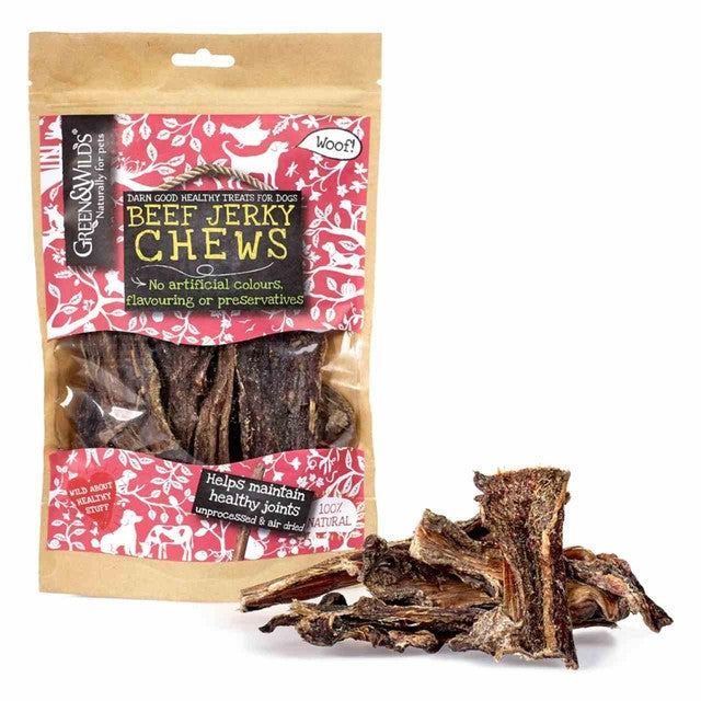 Green & Wilds beef jerky chews dog treats 100g, UK version