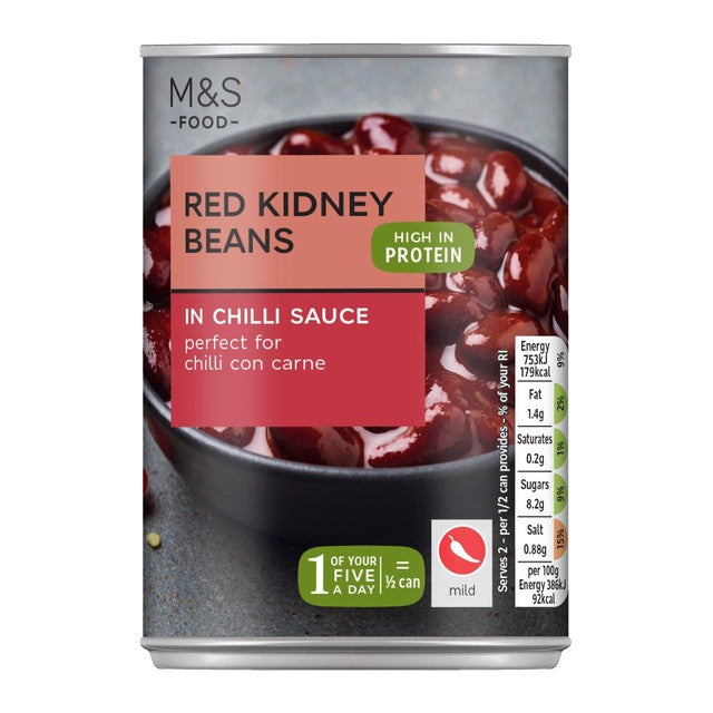 M&S red kidney beans in chilli sauce 395g, imported from the UK
