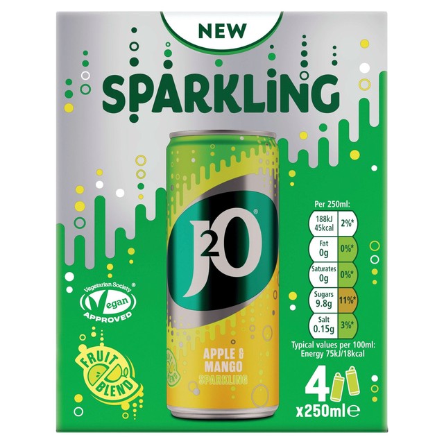 J2O sparkling apple and mango soft drink, imported from the UK