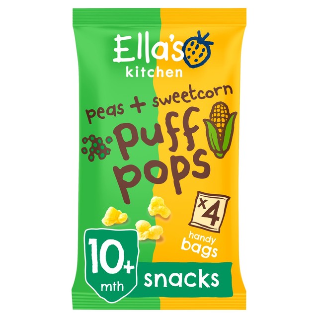 Ella's Kitchen pea and sweetcorn puff pops baby snack 4x9g - British product
