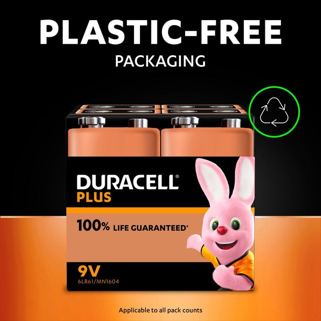 Duracell Plus 9V alkaline batteries 2-pack - British product