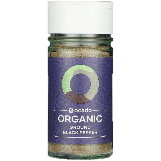 Ocado organic ground black pepper 45g, imported from the UK