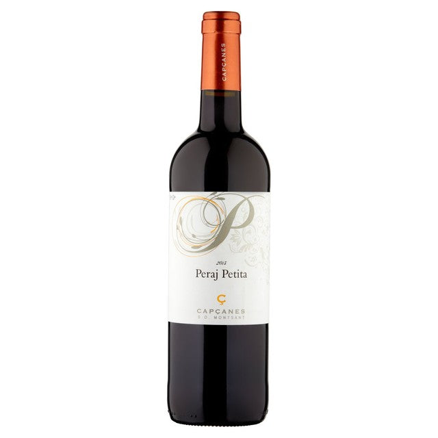 Capcanes Peraj Petita red wine bottle - British product