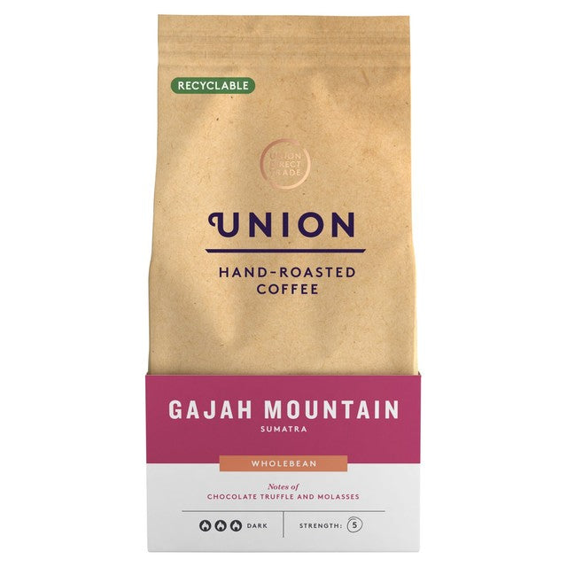 Union Hand-Roasted Gajah Mountain Sumatra whole bean coffee 200g, UK version
