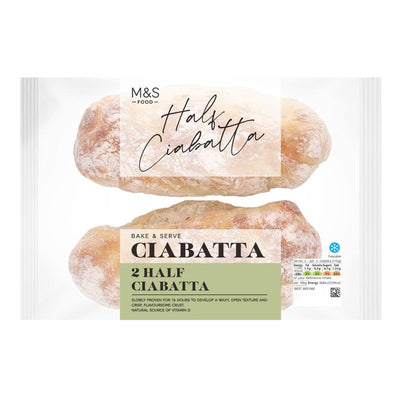 M&S 2 halbierte Ciabatta-Scheiben Britisches Brot 230g