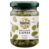 Biona organic capers in wine vinegar jar, imported from the UK