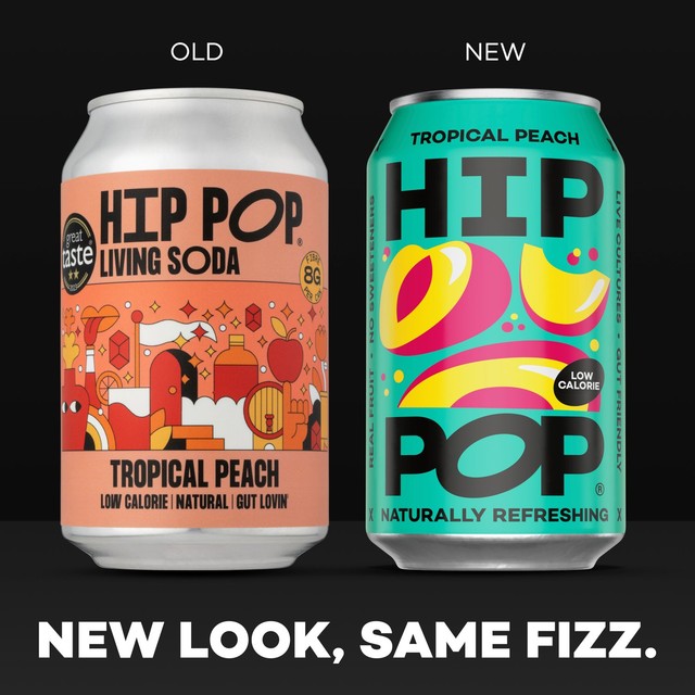 Hip Pop Tropical Peach sparkling fruit drink 4 x 330ml cans, UK version