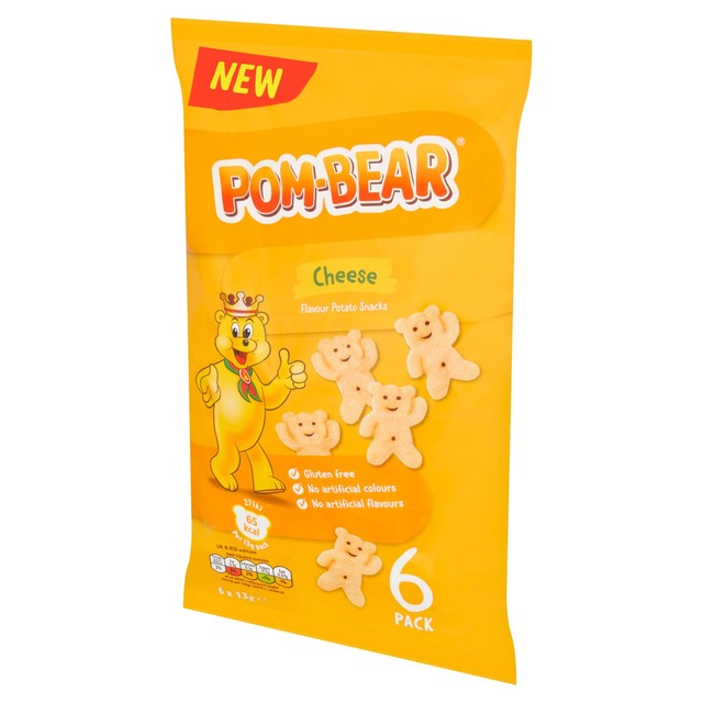 Pom-Bear cheese flavour teddy shaped potato snack multipack, imported from the UK