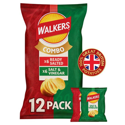 Walkers Ready Salted und Salt & Vinegar Multipack Kartoffelchips 12er Packung