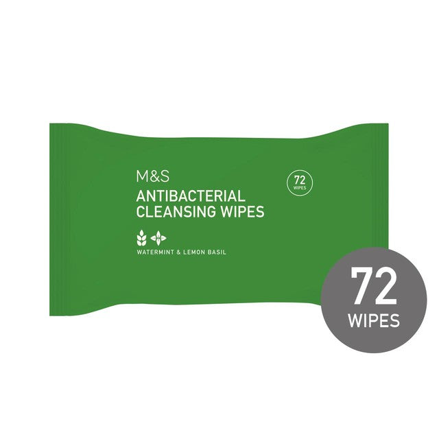 M&S antibacterial cleansing wipes watermint & lemon basil 72 pack, imported from the UK