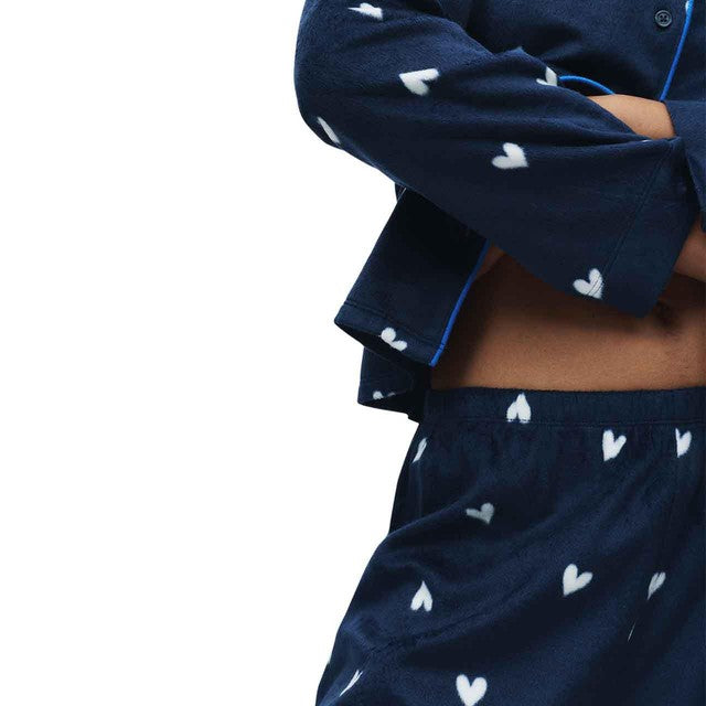 M&S Fleece Pyjama Set Navy Herz-Print XXL - Britisches Produkt