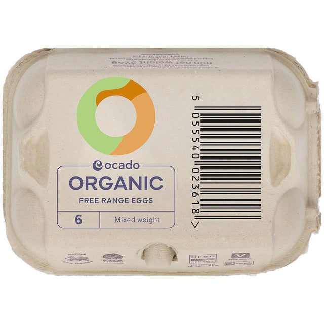 Ocado Organic Free Range Mixed Weight Eggs 6 pack, imported from the UK