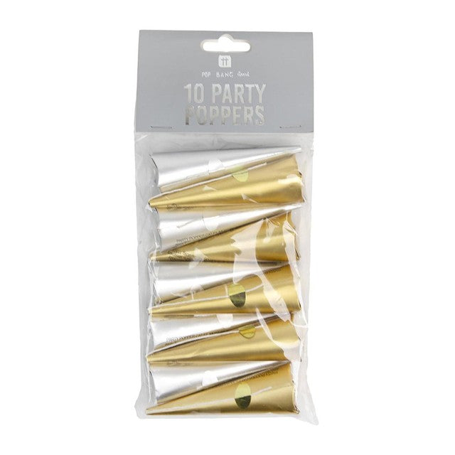 Talking Tables gold and silver party poppers 10 pack (British brand)