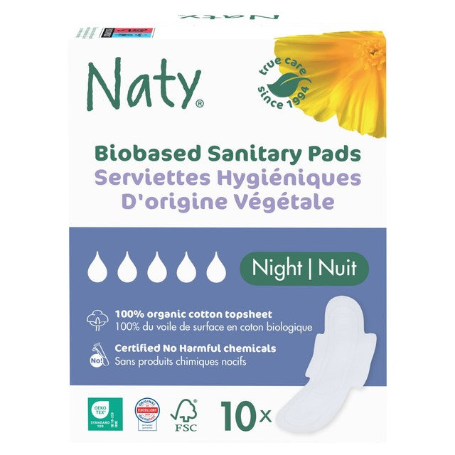 Naty night sanitary pads 10 pack, imported from the UK
