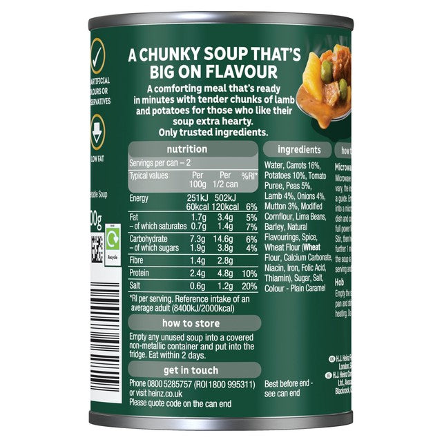 Heinz lamb & vegetable chunky soup 400g can, UK version