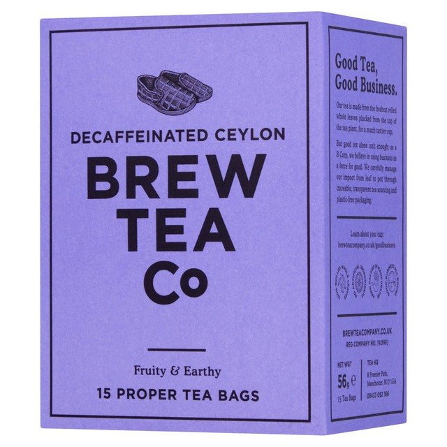 Brew Tea Co CO2 Decaffeinated Ceylon Black Tea Bags 15 pack - British product