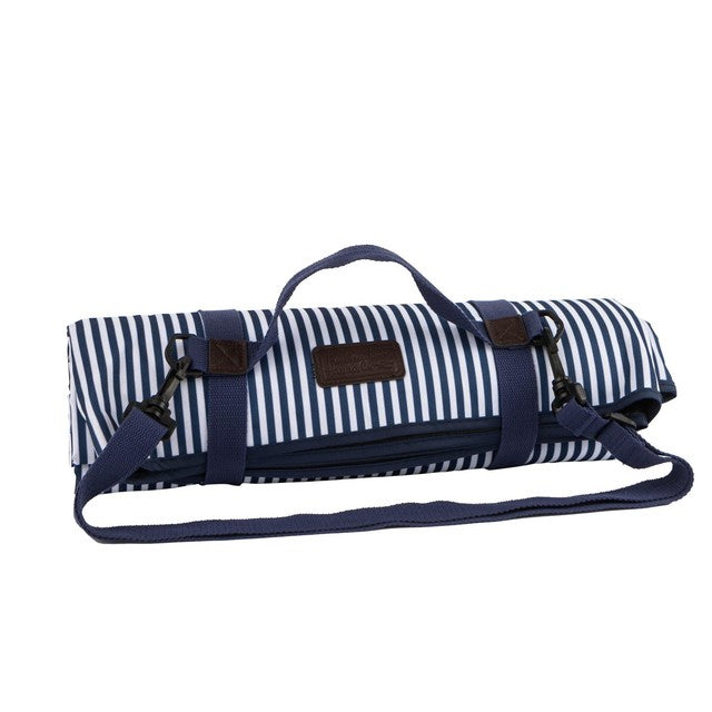 Three Rivers navy and white striped picnic blanket 150x135cm (British brand)