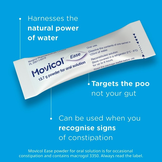 Movicol Ease Plain laxative powder 13.7g sachets, imported from the UK